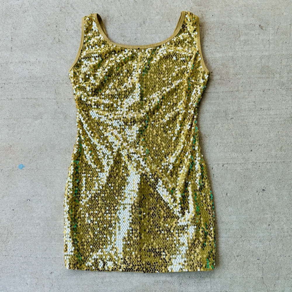 GIA-MIA Dancewear Gold Sequin Glam Spandex Tank Minidress Costume USA Small